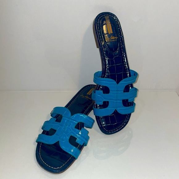 Sam Edelman EUC! BAY SLIDE SANDAL. Crocodile embossed slide in blue. - Picture 5 of 14